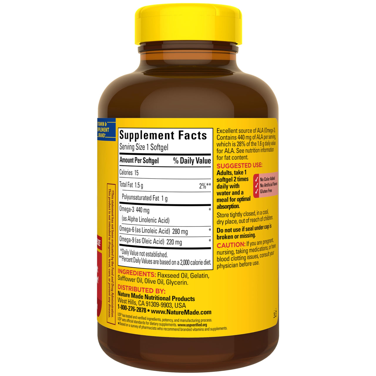 Nature Made Triple Omega 3 6 9 Supplements, Flaxseed, Safflower & Olive Oils, Fish Free Omega 3 Fatty Acid Supplement, 150 Softgels, 75 Day Supply