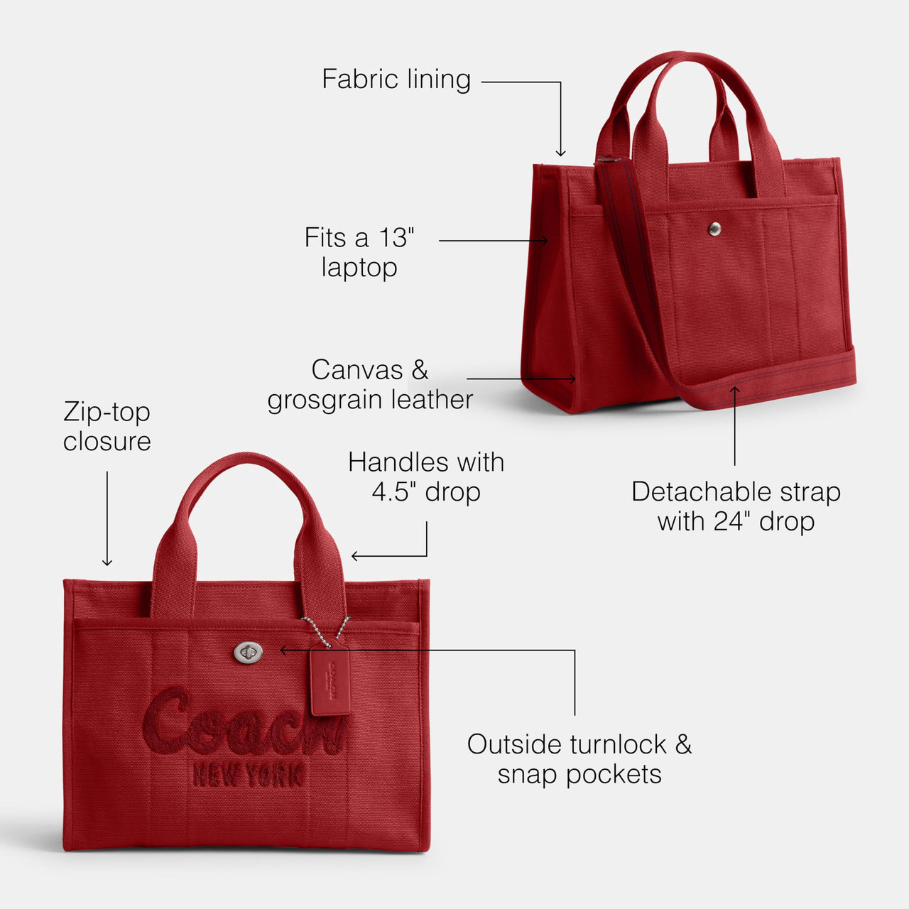 COACH Womens Cargo Tote 1941 Red One Size