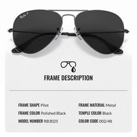 Thumbnail for Ray-Ban RB3025 AVIATOR TOTAL BLACK POLARIZED Pilot Shaped Sunglasses for Men & Women – Includes Official Rayban Eyewear Kit – Ideal Formal & Casual Wear Sunglasses – Black Lens