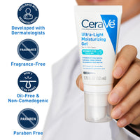 Thumbnail for CeraVe Ultra-Light Moisturizing Gel, Hydrating Gel Face Moisturizer with Ceramides, Niacinamide, Hyaluronic Acid, Fragrance Free, Oil-Free, Weightless Mattifying Moisturizer, 1.75 FL Oz