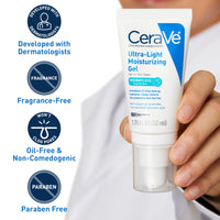 Thumbnail for CeraVe Ultra-Light Moisturizing Gel, Hydrating Gel Face Moisturizer For Men & For Women with Ceramides, Niacinamide, Hyaluronic Acid, Fragrance Free, Oil-Free, Mattifying Moisturizer, 1.75 FL Oz