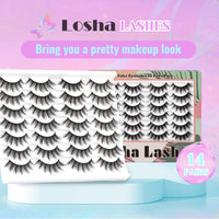 Thumbnail for Losha Eyelashes Natural Look Faux Mink Lashes Pack Handmade Fluffy False Eyelashes 14 Pairs Cat Eye Lashes (54)