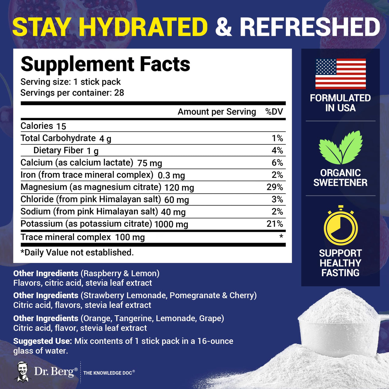 Dr. Berg Sugar Free Electrolyte Powder Packets (Variety Pack) - Daily Electrolyte Drink Mix - 28 Total Hydration Pouches Sugar Free - Keto Electrolytes Powder Packets No Sugar - 7 Delicious Flavors