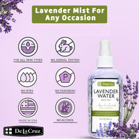 Thumbnail for De La Cruz Lavender Water Body Mist - Lavender Spray body mist With Pure Lavender Essential Oil 8 fl oz (236 mL)