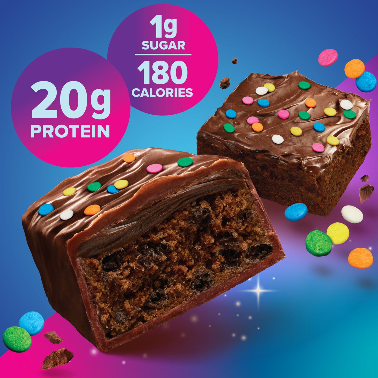 Pure Protein Galactic Brownie Protein Bars – 20g Protein, 3g Sugar, 190 Calories (12 count) Low Sugar* High Protein Snack - Gluten Free - Perfect for a Healthy Snack