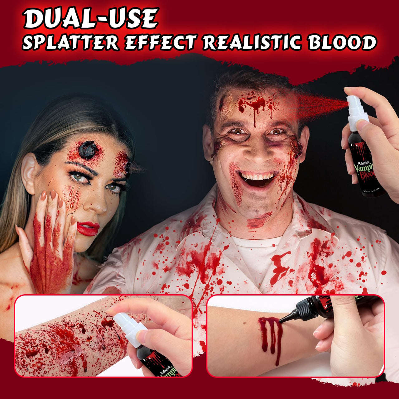 Fake Blood spray,2.01FL.OZ Vampire Blood Makeup,Halloween Fake Blood Spray Eye Blood Drops Body Paint?Blood Splatter for Clothes,Halloween Zombie Monster Vampire Blood Costume Cosplay Makeup,1PC