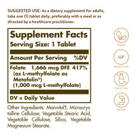 Thumbnail for Solgar Folate 1000 mcg, 120 Tablets - 1000 mcg Bio-active Metafolin - Vegan, Gluten Free, Dairy Free, Kosher - 120 Servings