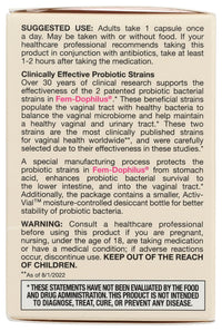 Thumbnail for Jarrow Formulas Fem-Dophilus - 5 Billion CFU Per Serving - Women's Probiotic Supplement - Urinary Tract & Vaginal Health - Up to 30 Servings (Veggie Caps)