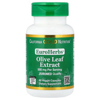 Thumbnail for California Gold Nutrition Olive Leaf Extract 500 mg, 18% Oleuropein, Processed in Spain, 3rd Party Tested European Quality, 60 Veggie Capsules, EuroHerbs