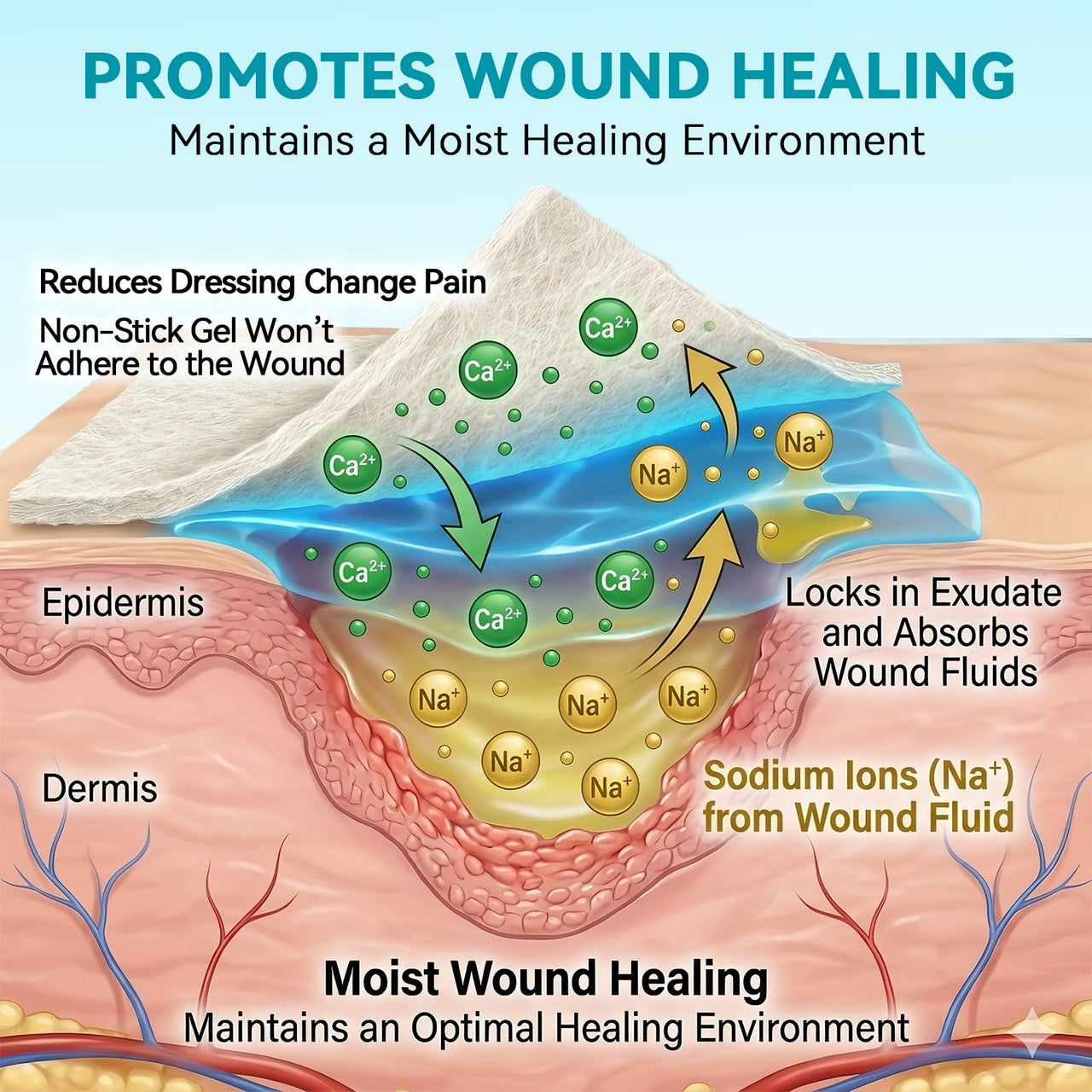 Dimora Calcium Alginate Wound Dressing, 4'' x 4'' Patches,10 Individual Sterile Pads, Soft and Highly Absorbent Dressing Gauze, Non-Stick Padding