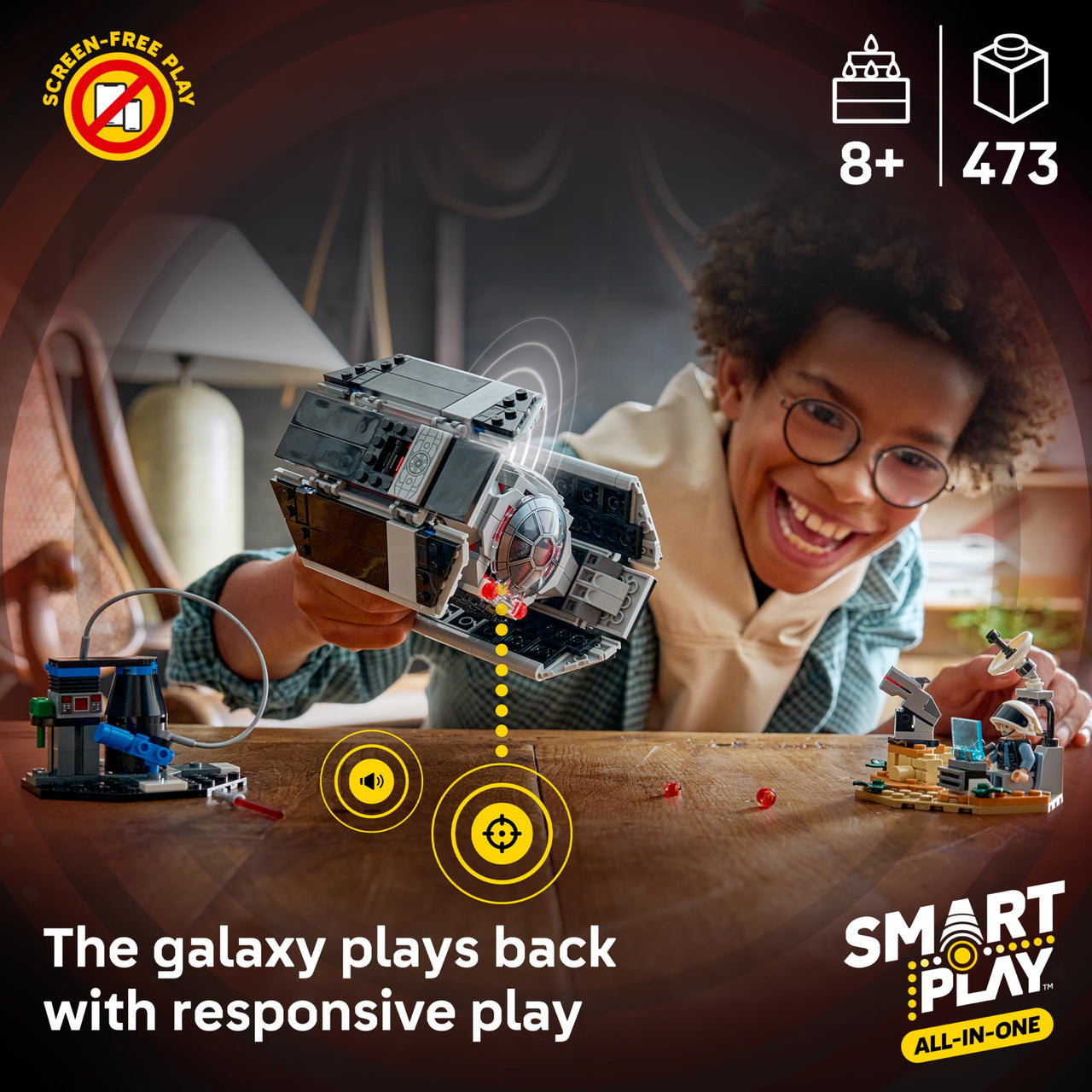 LEGO Star Wars SMART Play: Darth Vader’s TIE Fighter Interactive Building Toy - All-in-One Set - Reacts to How You Move and Play with a SMART Brick - Gift for Boys, Girls and Kids Ages 8+ - 75421