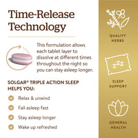 Thumbnail for Solgar Triple Action Sleep, 90 Tri-Layer Tablets - Time-Release Melatonin & L-Theanine Plus Herbal Blend - Helps You Relax - Non-GMO, Gluten Free - 90 Servings