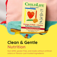 Thumbnail for CHILDLIFE ESSENTIALS Omega-3 DHA + Choline SoftChew Gummies for Kids - Omega 3 & DHA Gummies with Choline, Fish Oil for Babies, Toddlers & Children - Natural Passion Fruit, 27 Tablets