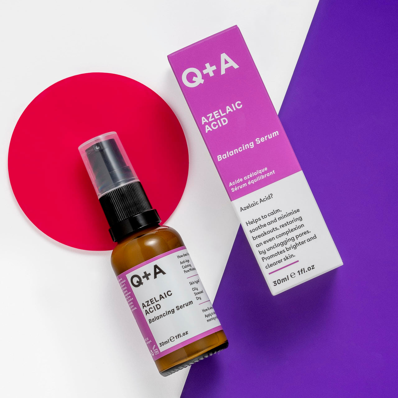 Q+A Azelaic Acid Balancing Serum, Containing Pore Minimising Zinc PCA and Antioxidants for Fresher and Smoother Skin, 30ml