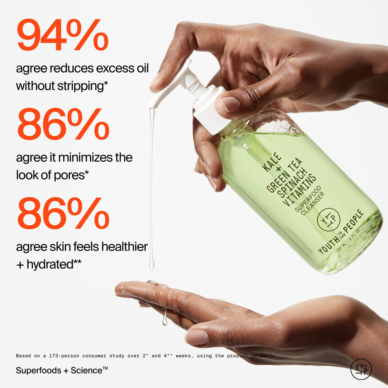 Youth To The People Superfood Facial Cleanser Full Size - Kale + Green Tea Daily Face Wash, Gentle Makeup Remover, with Soothing Antioxidants for Glowing Skin, pH Balance, Clean Pores – 8 fl oz