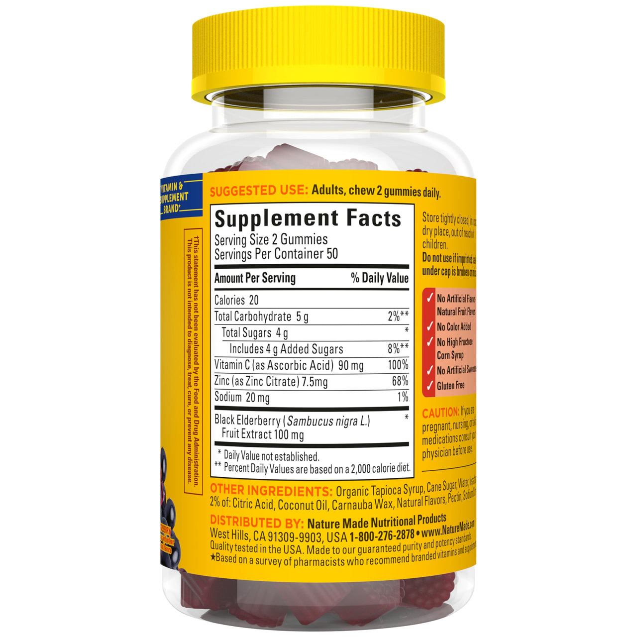 Nature Made Elderberry Gummies with Vitamin C and Zinc, Dietary Supplement for Immune Support, 100 Elderberry Gummies, 50-Day Supply