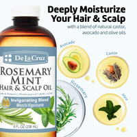 Thumbnail for De La Cruz Rosemary Mint Oil Blend for Hair & Scalp - Revitalizing Formula with Castor, Avocado and Olive Oils- Naturally Moisturizing - 8 FL OZ