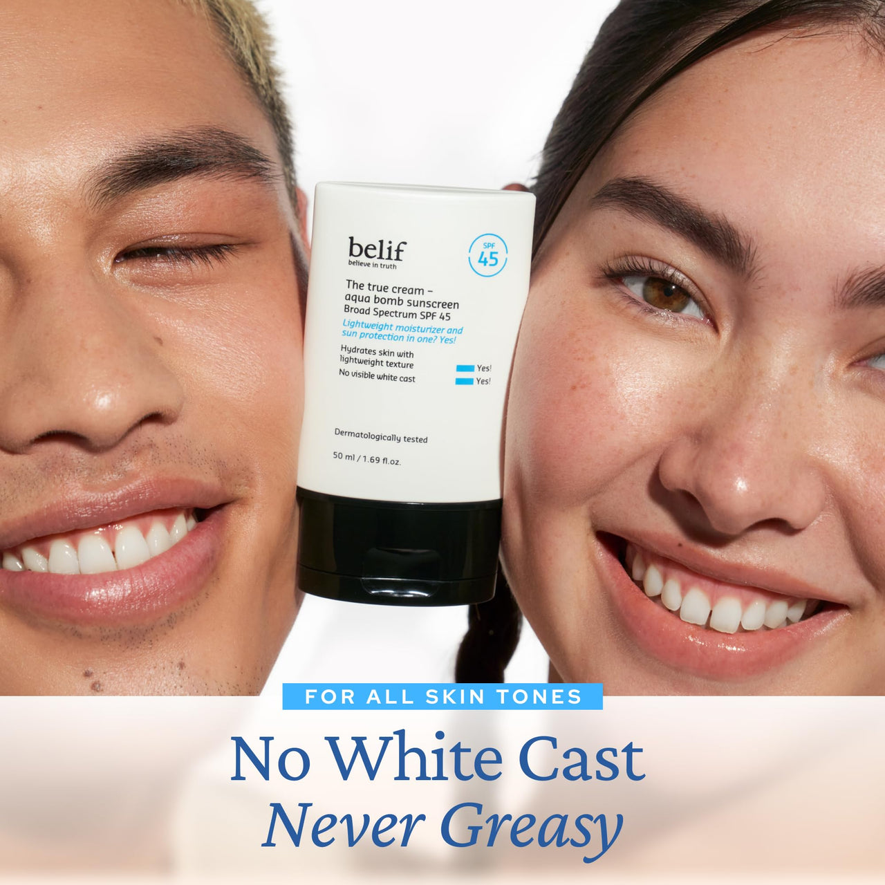 belif Aqua Bomb SPF 45 Hydrating Niacinamide Sunscreen (1.69 fl. oz) - The True Cream PA++++, Daily Broad Spectrum, No White Cast, Weightless & Invisible, Non-Greasy, Korean Skincare