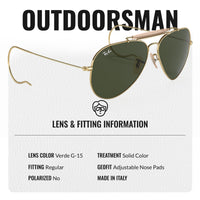 Thumbnail for Ray-Ban RB3030 OUTDOORSMAN Pilot Shaped Non-Polarized Sunglasses for Men & Women – Includes Official RAYBAN Eyewear Kit – Ideal Formal & Casual Wear Sunglasses – G-15 Green Lens