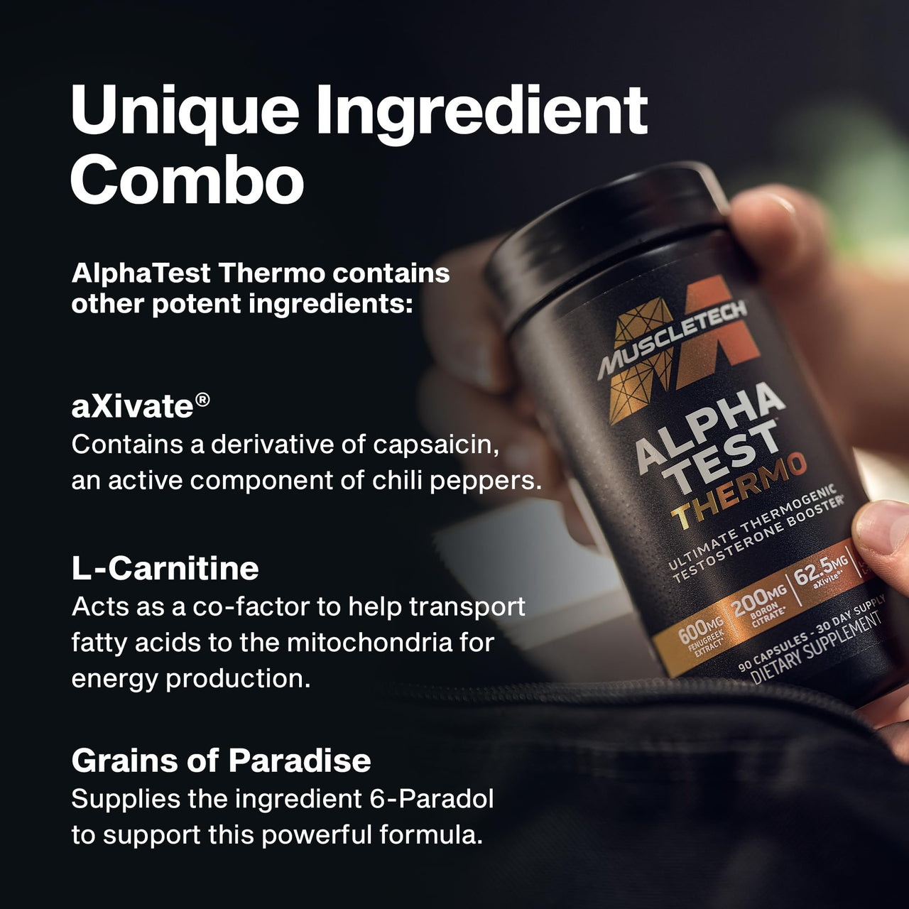 MuscleTech Thermogenic Testosterone Booster for Men, AlphaTest Thermo - T-Boost Mens Supplement with Tribulus Terrestris - Male Gym Workout Supplements for Muscle Growth, Stamina & Energy - 90 Pills