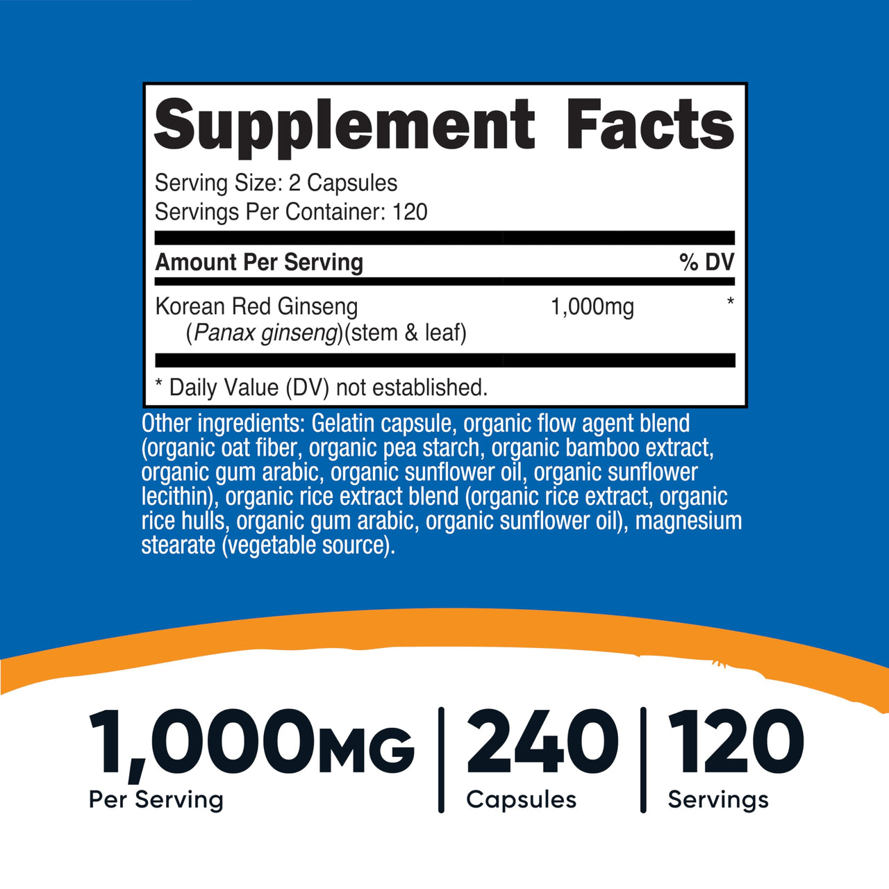 Nutricost Korean Ginseng 1000mg Serving, 240 Capsules - 500mg Per Capsule, 120 Servings - Korean Panax Red Ginseng - Gluten Free & Non-GMO