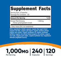 Thumbnail for Nutricost Korean Ginseng 1000mg Serving, 240 Capsules - 500mg Per Capsule, 120 Servings - Korean Panax Red Ginseng - Gluten Free & Non-GMO
