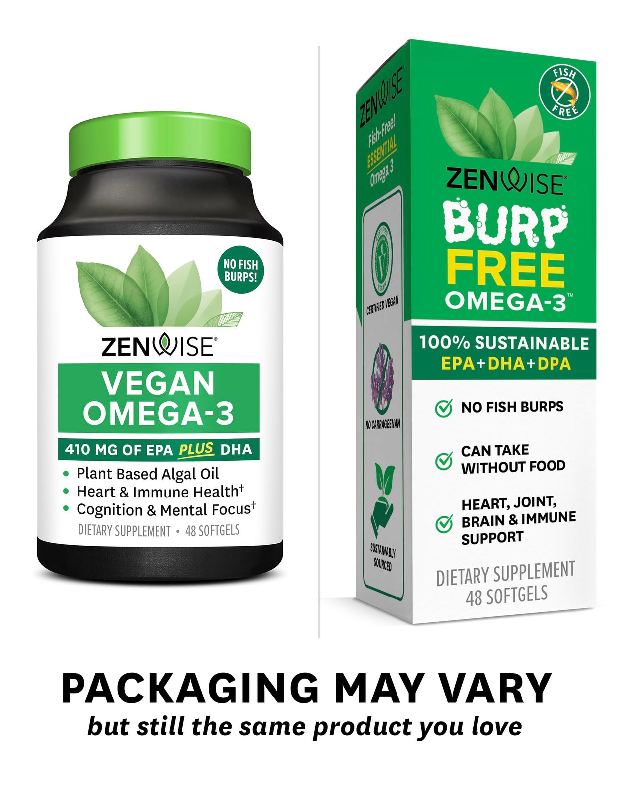 Zenwise Health Vegan Omega 3 Supplement - Fish Oil Alternative Source for EPA & DHA Fatty Acids - for Joint Support & Immune System - Heart & Skin Health Booster (48 Count)