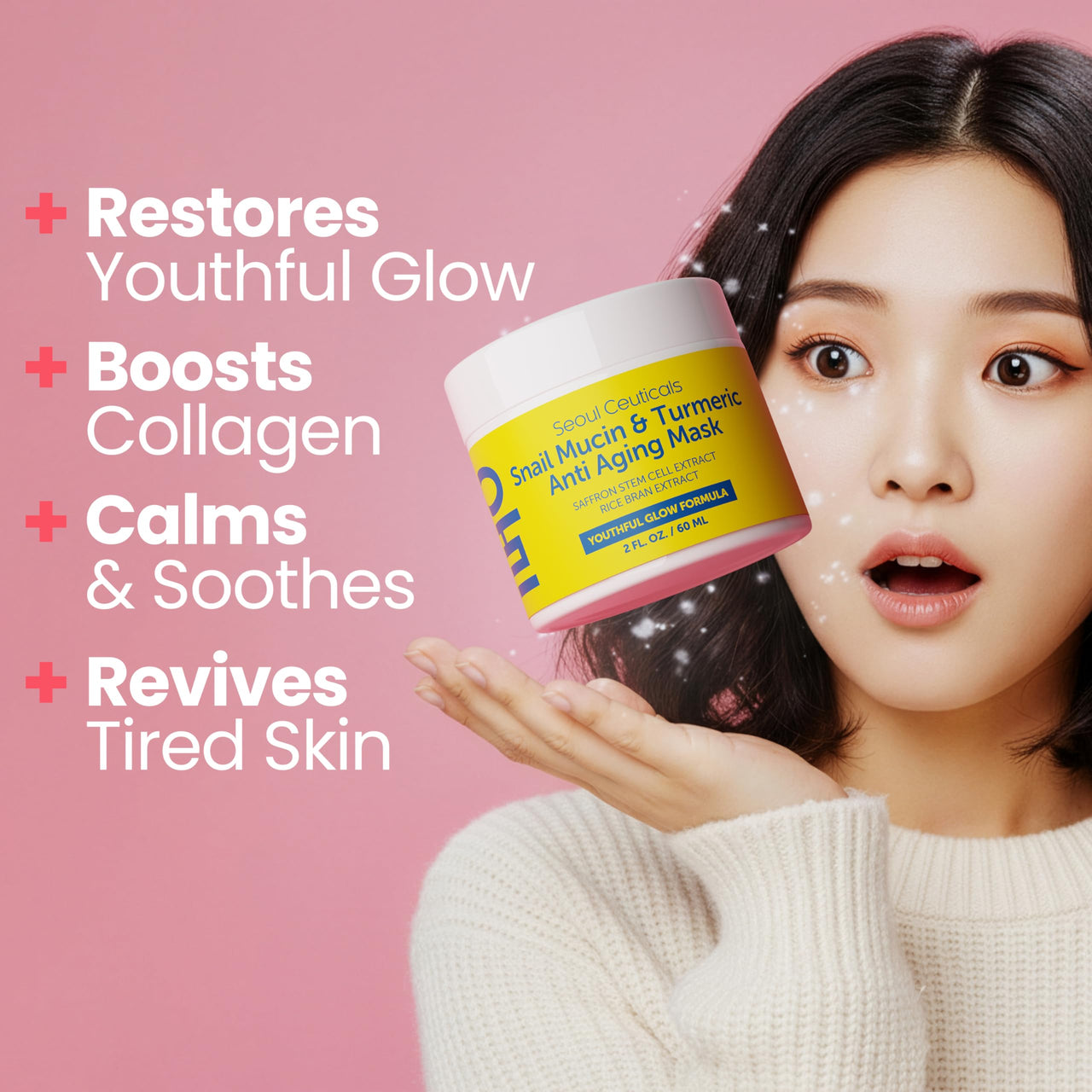 SeoulCeuticals Korean Face Mask Skin Care - Snail Mucin Turmeric Mask for Face – Cruelty Free K Beauty Anti Aging Face Mask for Healthy, Youthful Glow 2oz