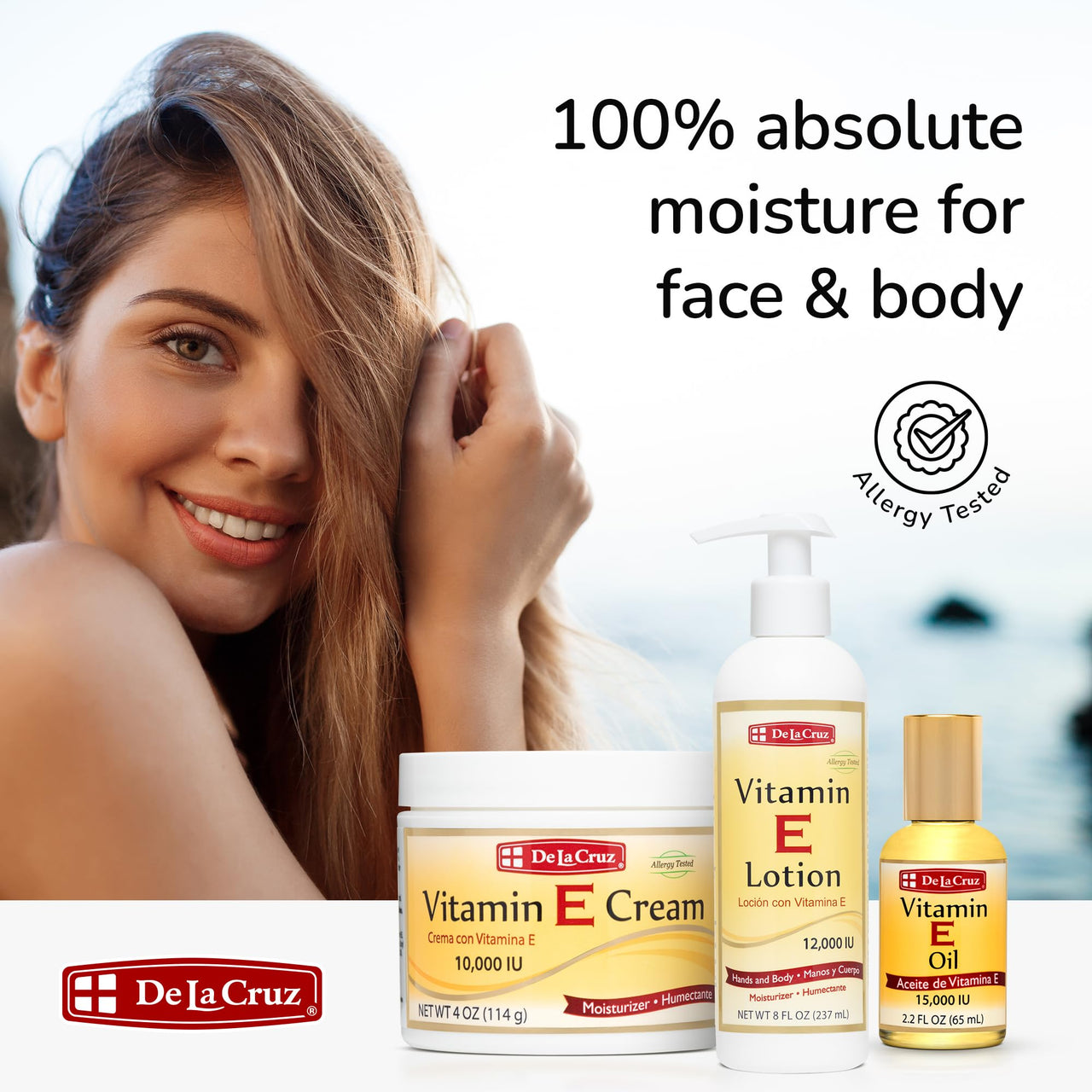 De La Cruz - Vitamin E Cream, Lotion and Oil Bundle - Moisturizer for All Skin Types