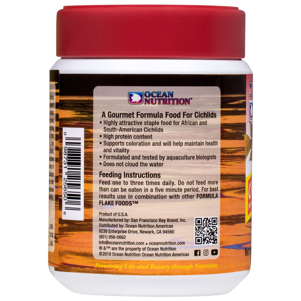 Ocean Nutrition Fish Food Flakes - Cichlid Fish Food, High Protein Flakes, Tropical, Ideal Cichlid Food for Angelfish, Kribensis, Ram and More, Made in The USA, 2.5 oz (70 g)