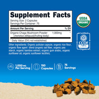 Thumbnail for Nutricost Organic Chaga Mushroom Capsules 1000mg, 75 Servings - CCOF Certified Made with Organic Chaga Mushroom, Vegetarian, Gluten Free, 500mg Per Capsule, 150 Capsules