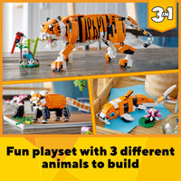 Thumbnail for LEGO Creator 3 in 1 Majestic Tiger Building Set, Transforms from Tiger to Panda or Koi Fish Set, Animal Figures, Collectible Building Toy, Gifts for Kids, Boys & Girls 9 Plus Years Old, 31129