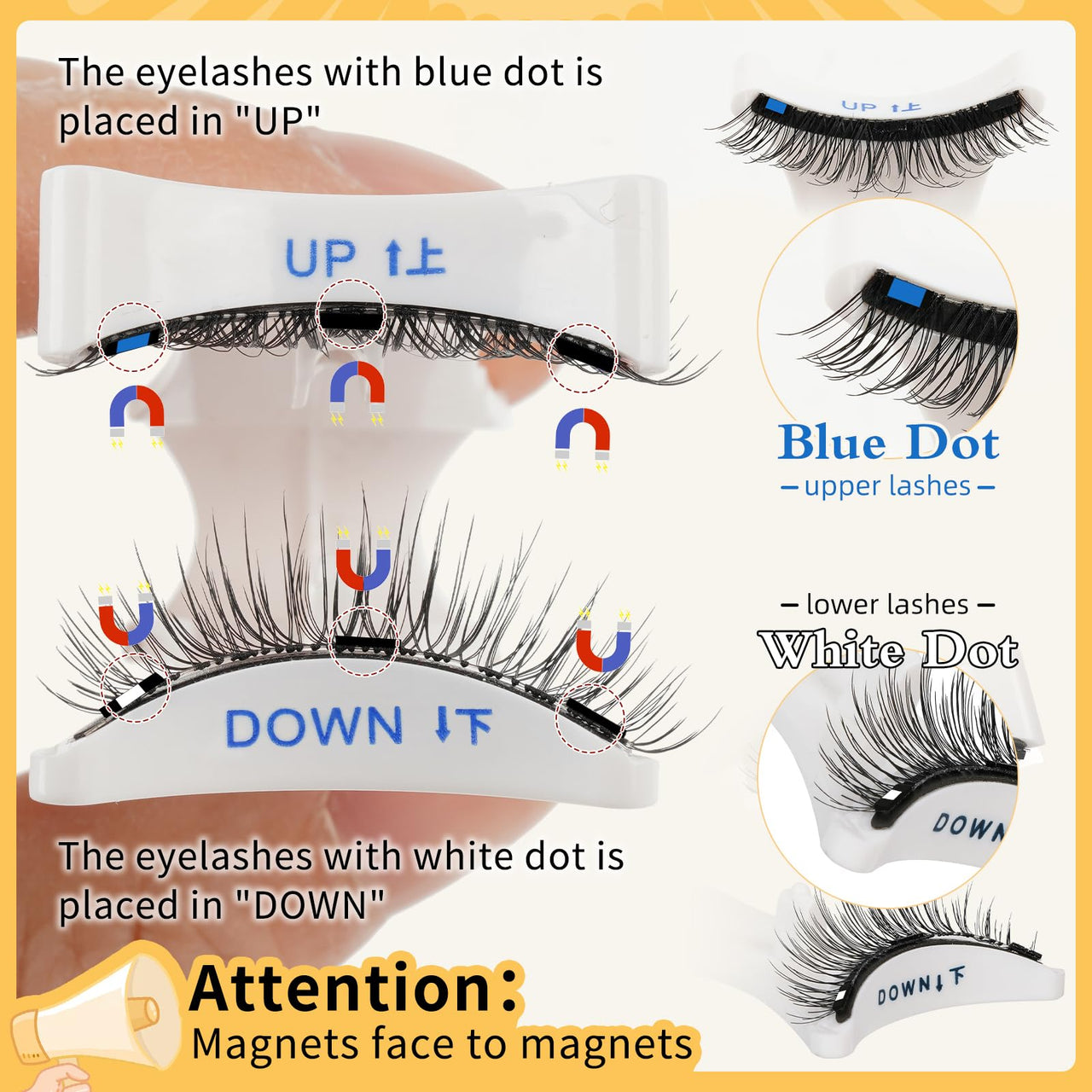 QUEWEL Magnetic Eyelashes 1 Pair Reusable Magnetic Eyelashes with Applicator No Glue Needed Eyelashes Cat Eye Natural Look Lash Clusters Kit Easy to Wear and Remove(B07)