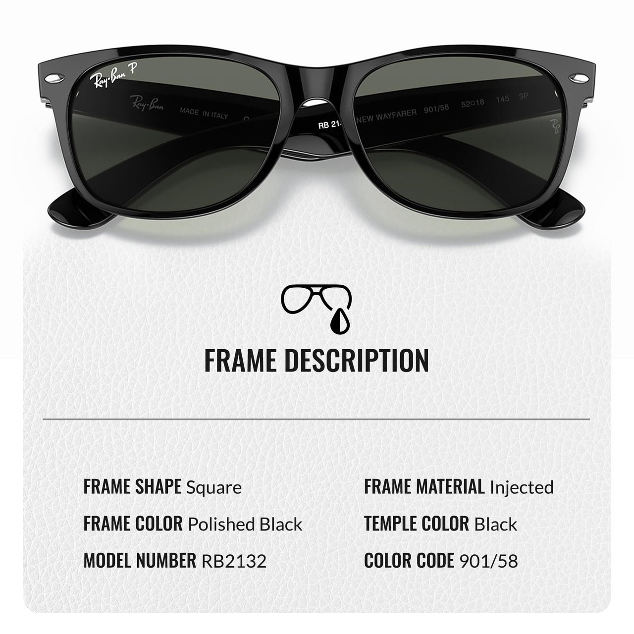 Ray-Ban RB2132 NEW WAYFARER Classic Polarized Square Shape Sunglasses With Eyewear Kit Bundle - High Bridge Fit - Casual Wear Square Sunglasses