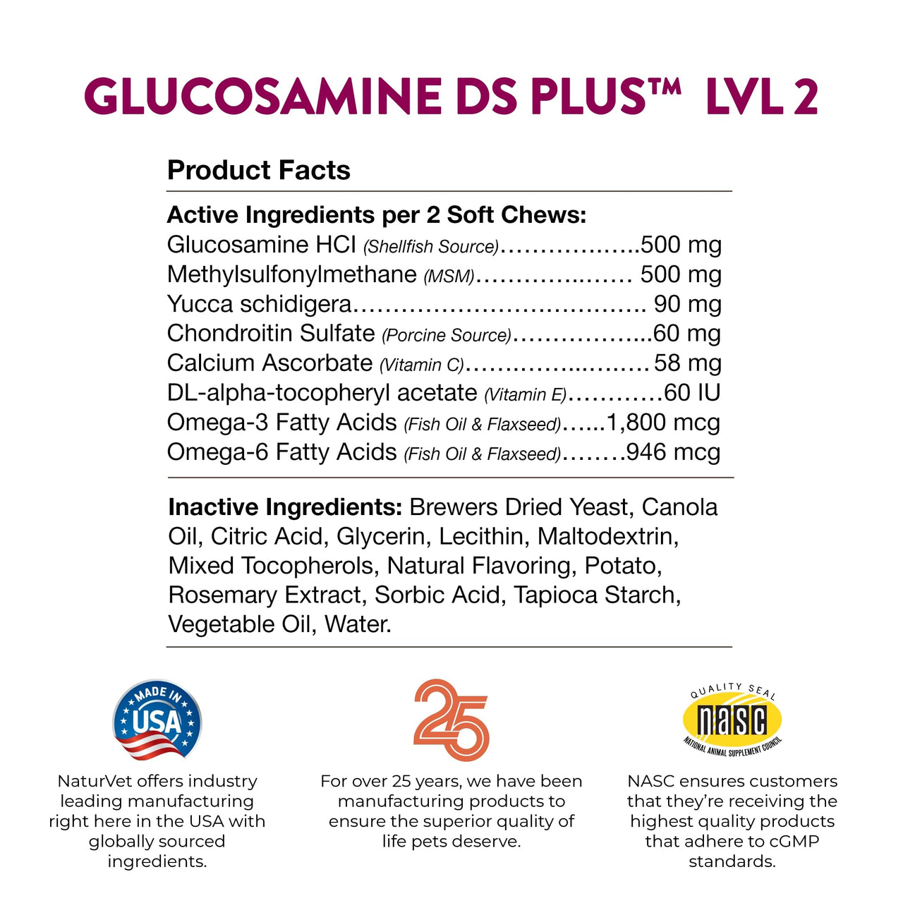 NaturVet – Glucosamine DS Plus - Level 2 Moderate Care – Supports Healthy Hip & Joint Function – Enhanced with Glucosamine, MSM & Chondroitin – for Dogs & Cats–120 Soft Chews