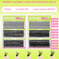 Thumbnail for Lash Clusters Kit with Spikes Lashes Clusters Wispy 60D+80D+100D+200D Manga Eyelash Clusters D Curl 456PCS Cluster Eyelash Extensions Volume 12-18mm Individual Anime Lashes Kit Bond&Seal by WiWiLINK