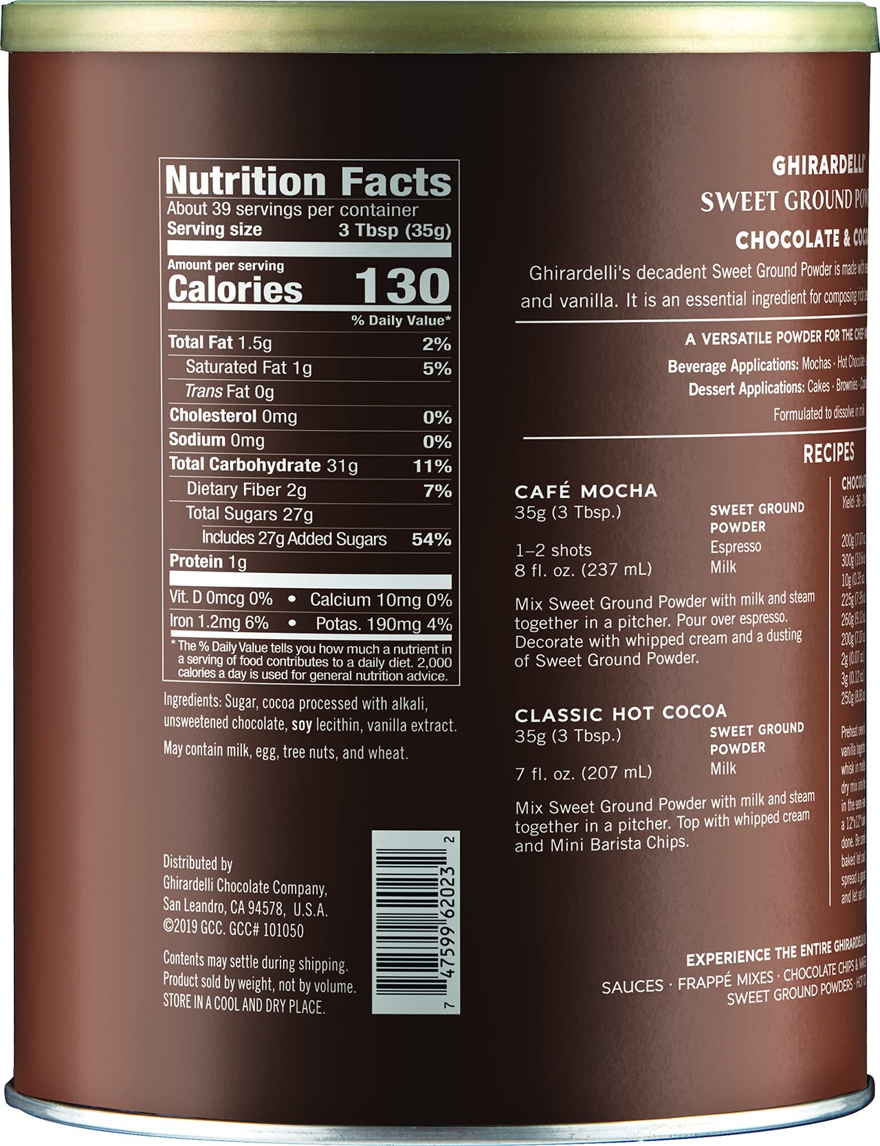 Ghirardelli Chocolate Company Sweet Ground Chocolate & Cocoa Gourmet Powder 3 lbs with Ghirardelli Stamped Barista Spoon