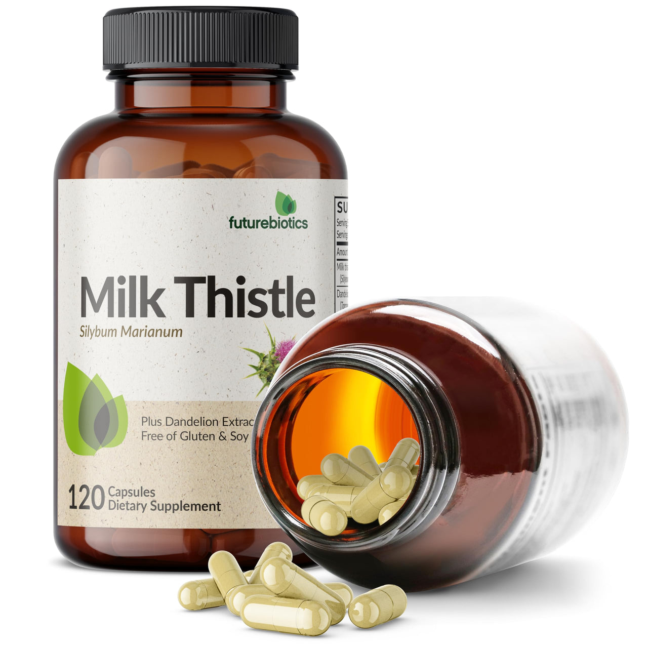 Futurebiotics Milk Thistle Silymarin Marianum & Dandelion Extract Liver Health Support, Antioxidant Support, Detox, 120 Capsules
