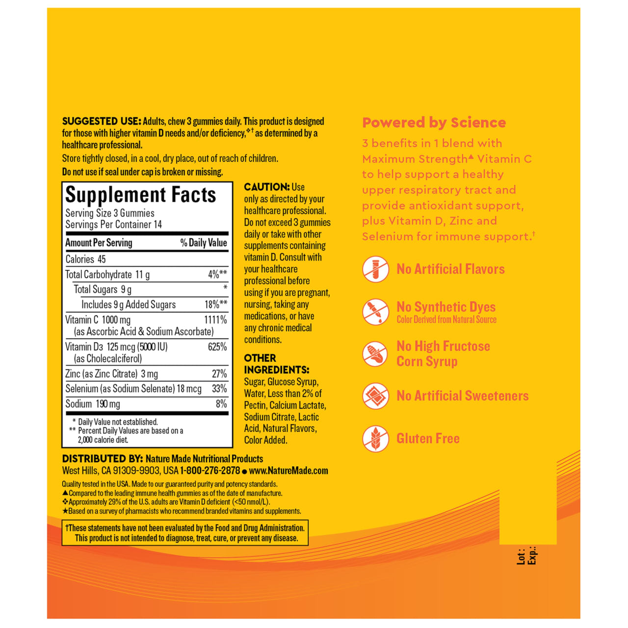 Nature Made Wellblends ImmuneMAX Gummies, Vitamin C, Zinc, and Vitamin D3, Immune Support Supplement, 42 Tangerine Flavor Gummies