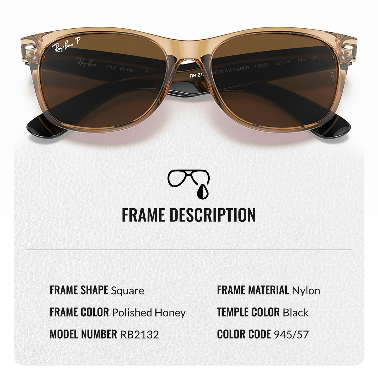 Ray-Ban RB2132 NEW WAYFARER Classic Polarized Square Shape Sunglasses With Eyewear Kit Bundle - High Bridge Fit - Casual Wear Square Sunglasses