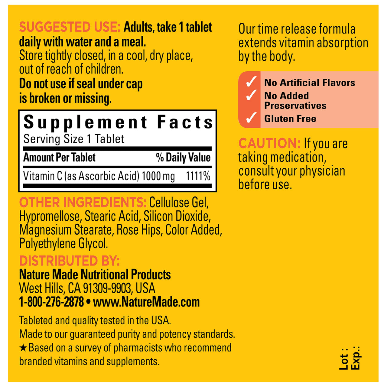 Nature Made Vitamin C 1000mg with Rose Hips, Dietary Vitamin C Supplement for Immune Support, 60 Time Release Tablets, 60 Day Supply