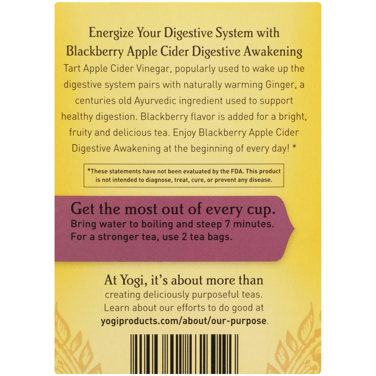 Yogi Tea Organic Blackberry Apple Awakening Digestive Cider, 16 CT
