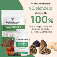 Thumbnail for Real Mushrooms 5 Defenders Capsules - Organic Mushroom Extract w/Chaga, Shiitake, Maitake, Turkey Tail, Reishi Supplement for Focus, Immune Support Vegan, Non-GMO, 90 Caps