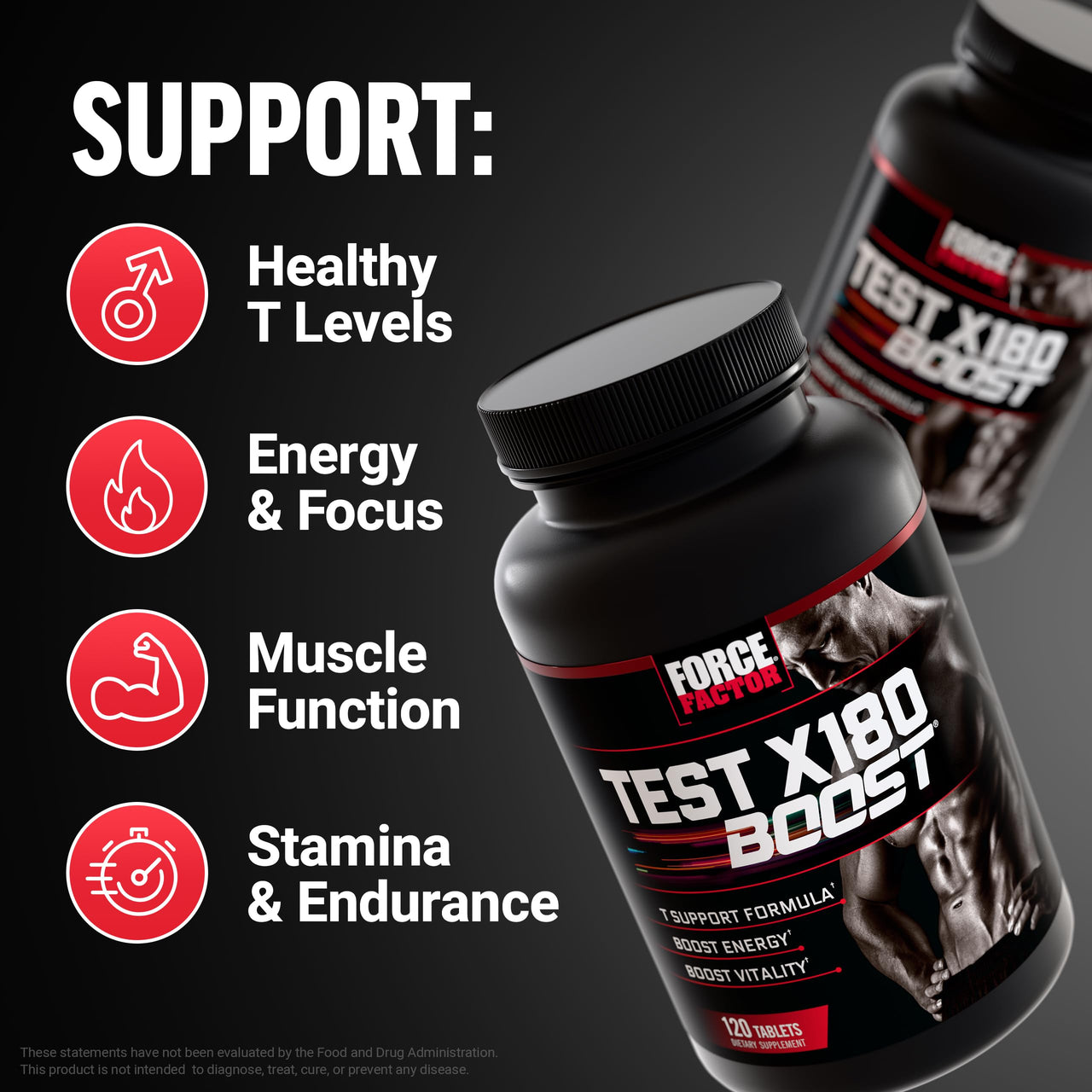 Force Factor Test X180 Boost, 9-in-1 T Support for Men with D-Aspartic Acid, Boron, Fenugreek, Tribulus Terrestris & zumXR to Help Boost Energy, Vitality & Performance, 120 Tablets