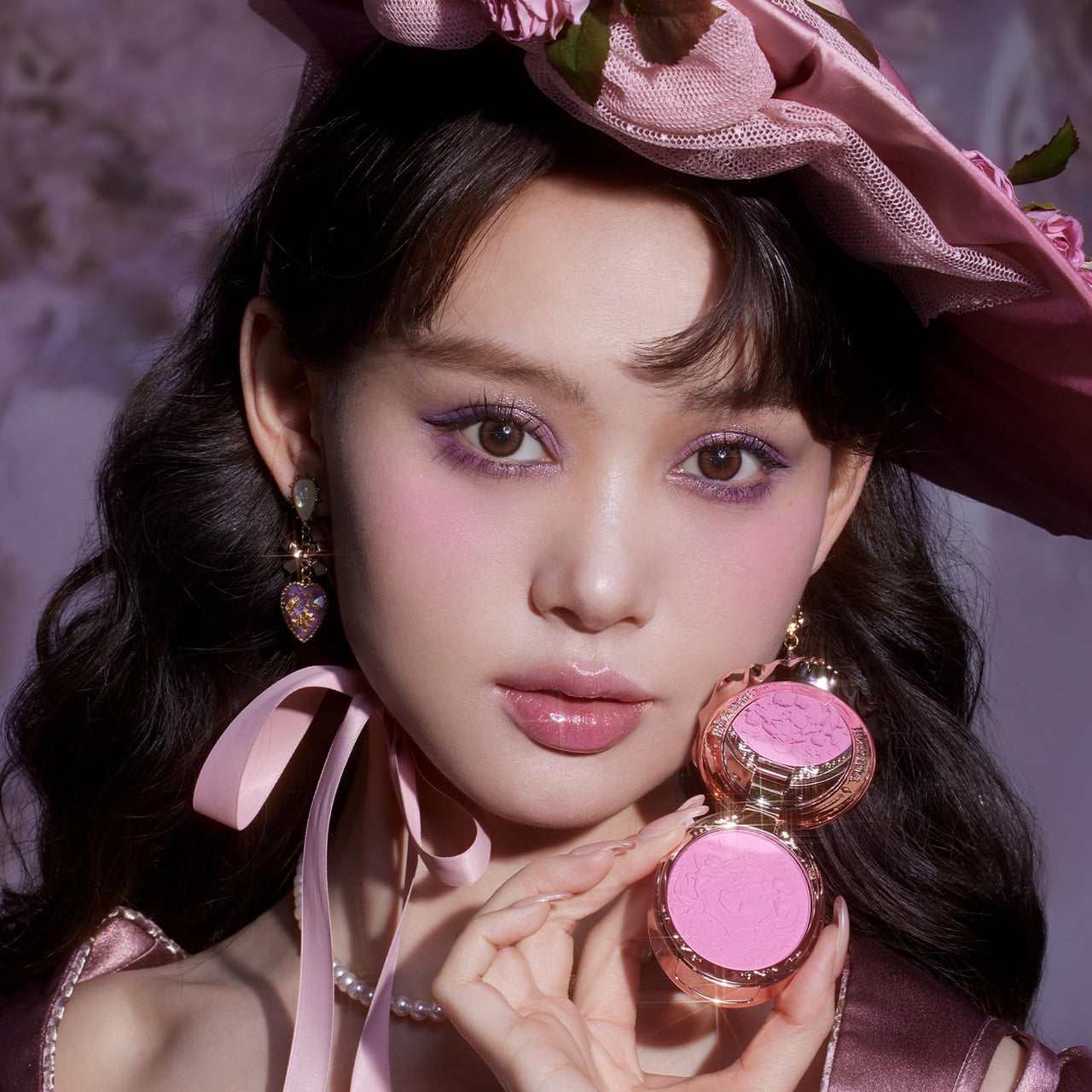 Flower Knows Violet Strawberry Rococo Embossed Blush,Pink Matte Finish,Buildable & Blendable Makeup Blush for cheeks,Soft & Long-lasting for Girls & Women(G02 Little Cranberry,4.6g)