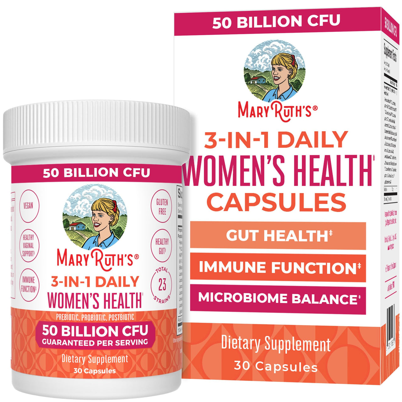 MaryRuth's 3-in-1 Daily Health Probiotics for Women | Hormone Support & Gut Health Supplement for Women | Women’s Probiotic | 50 Billion CFU | Vegan | 30 ct