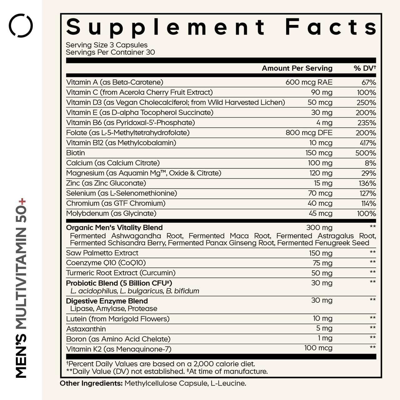 Codeage Men's Multivitamin 50+ Supplement - Essential Vitamins for Men Over 50 Years Old, Minerals, CoQ10, Turmeric, Saw Palmetto, Maca, Panax Ginseng, Probiotics & Botanicals - Non-GMO - 90 Capsules