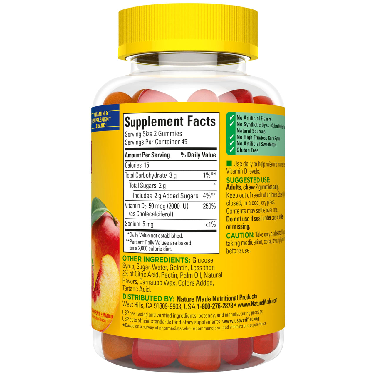 Nature Made Vitamin D3 2000 IU Per Serving Gummies, Bone, Teeth, Muscle and Immune Health Support, 45 Day Supply, 90 Vitamin D Gummies for Adults