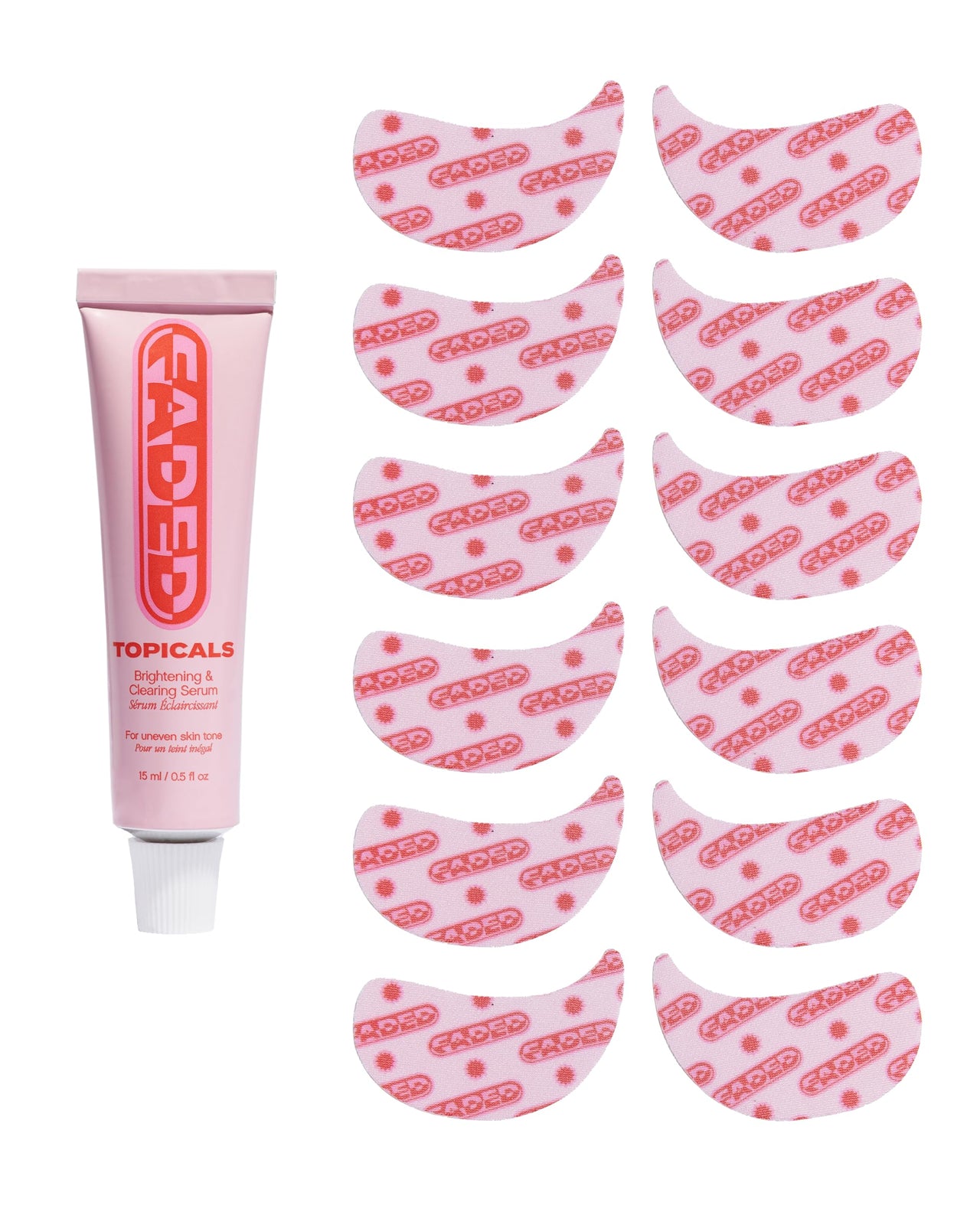 Dark circles, sun damage and pigmented skin? Get Faded Under Eye Masks + Faded Serum – a starter pack to experience our best-selling Faded formula for brightening and evening skin tone. Faded Eye Masks harness the same skin-brightening and evening ingredi