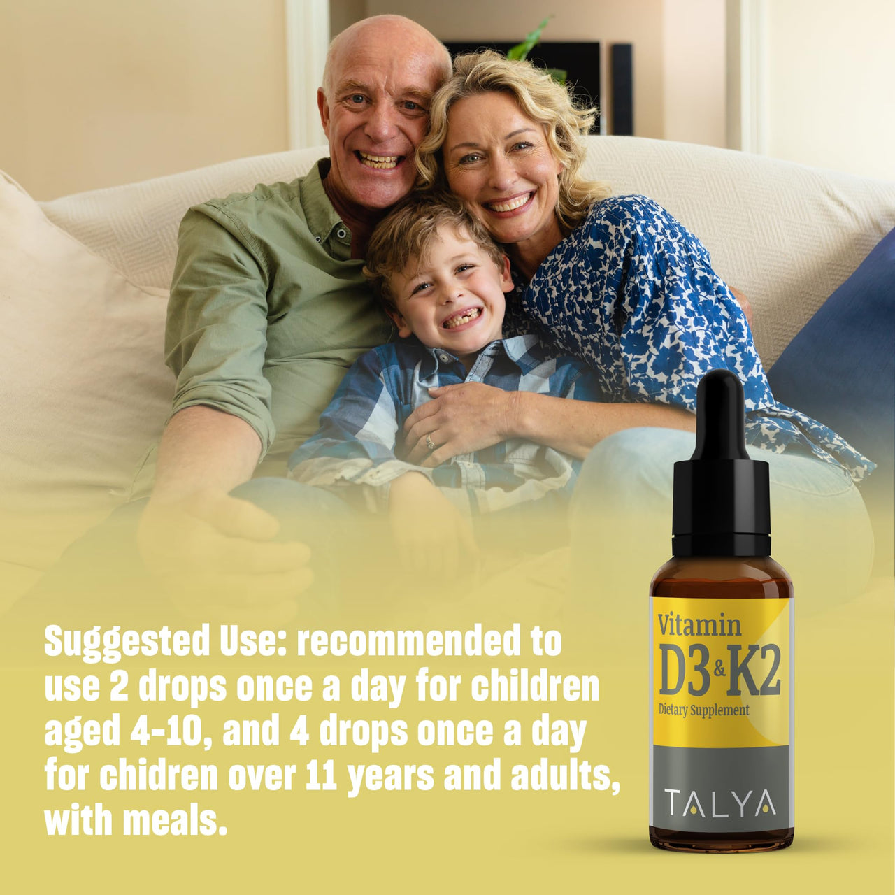TALYA Vitamin D3 & K2 | Liquid Vitamin D3 with K2 Drops | 1000 IU | Immune Support - Helps Support Strong Bones & Healthy Heart | Non-GMO | Vegan | 60 Servings, 0.34 fl.oz